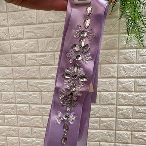 Lavender Purple Flower Girl Belt with Beaded Details